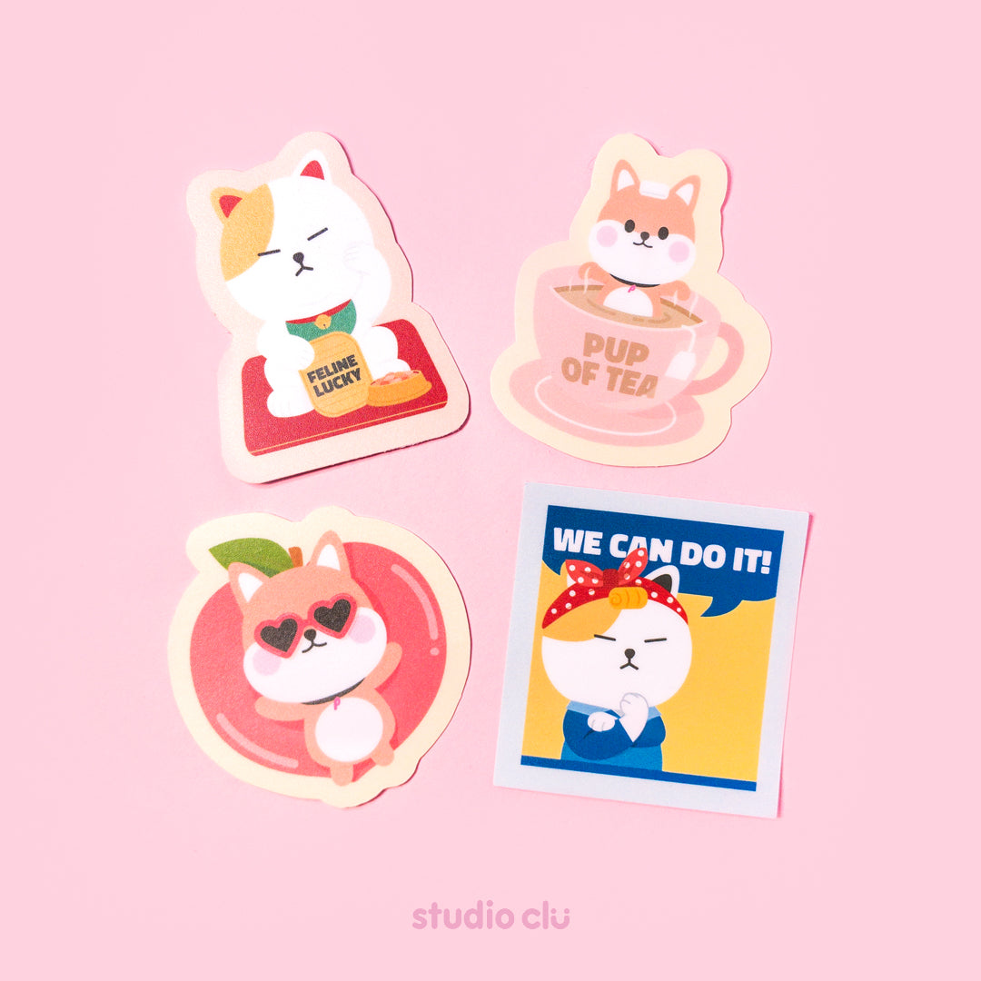 Peach Dog & Mango Cat Cute Relatable Waterproof Stickers B