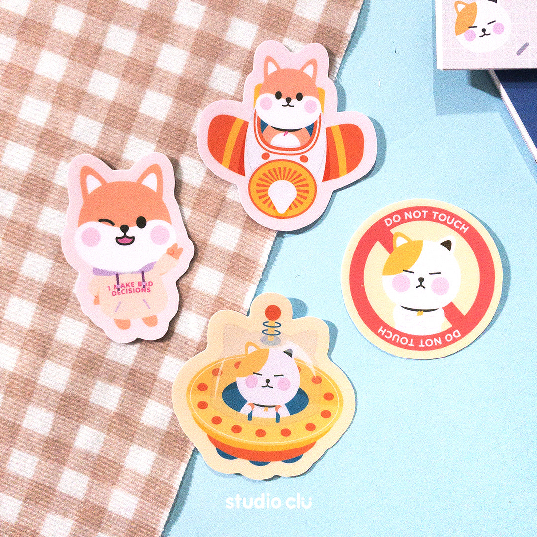 Peach Dog & Mango Cat Cute Relatable Waterproof Stickers B