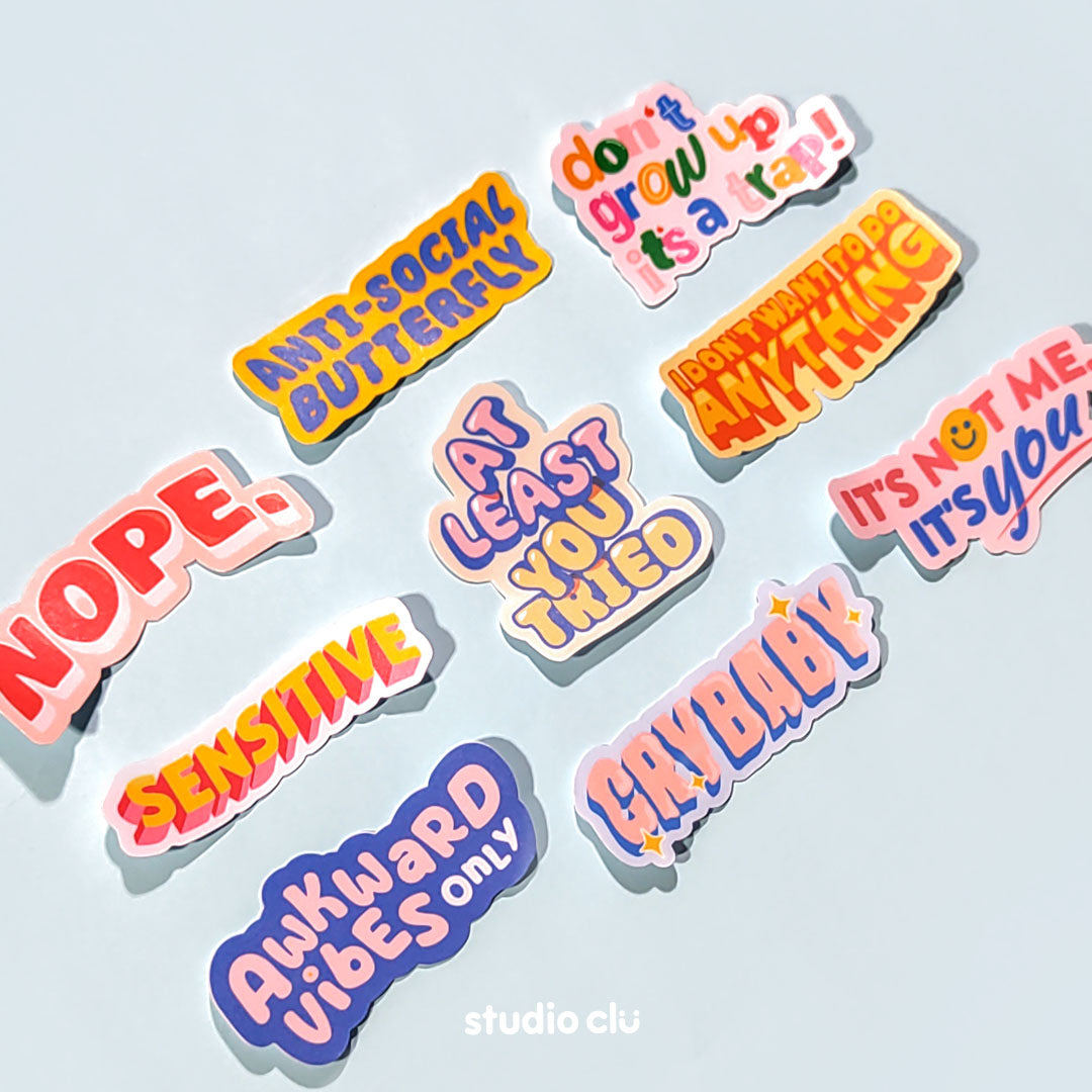 Mood Typographic Waterproof Stickers