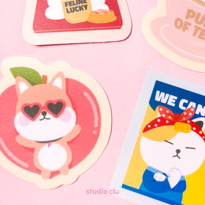 Peach Dog & Mango Cat Cute Relatable Waterproof Stickers B