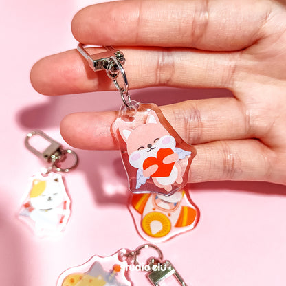 Peach Dog & Mango Cat Cute Acrylic Charm Chain Keyring B