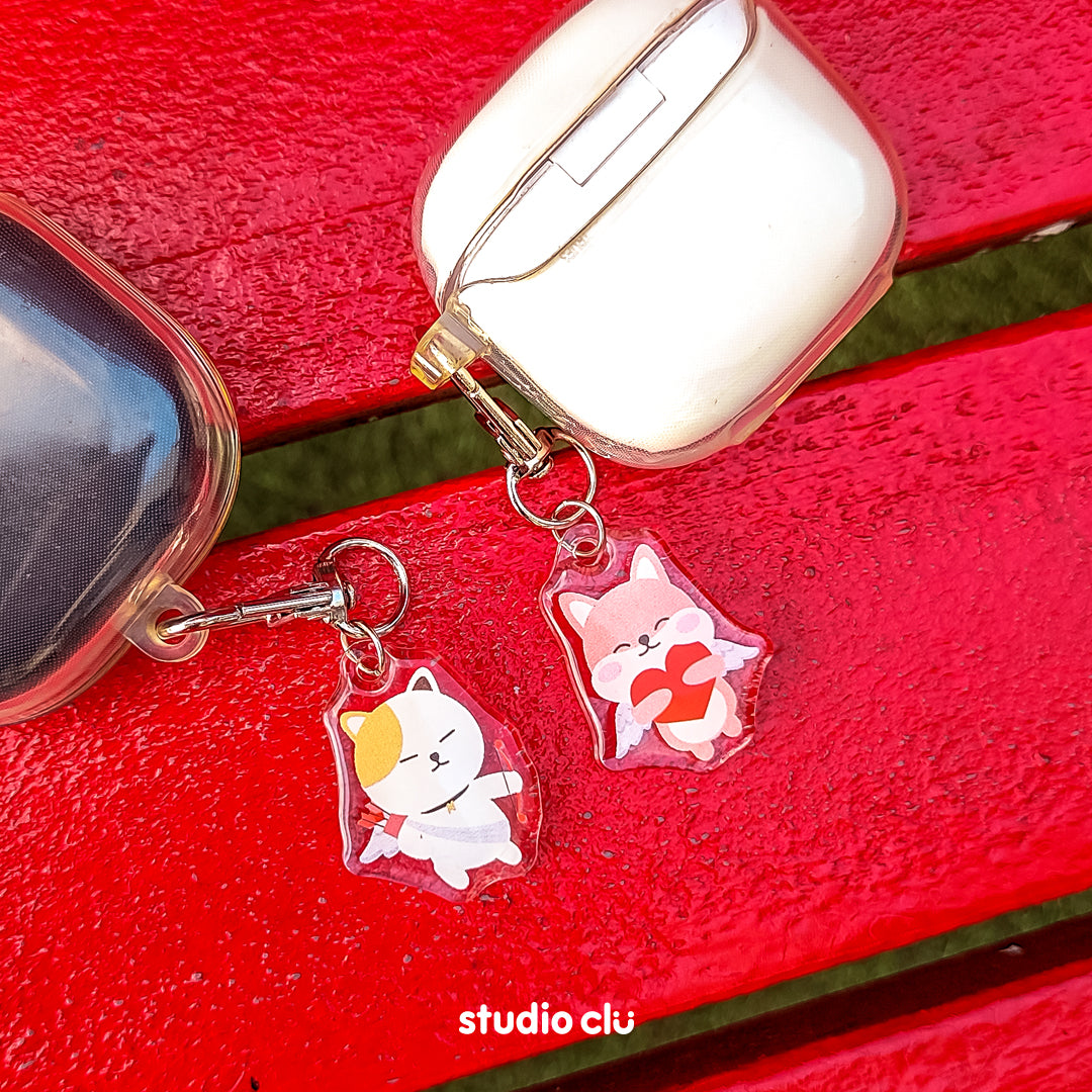 Peach Dog & Mango Cat Cute Acrylic Charm Chain Keyring