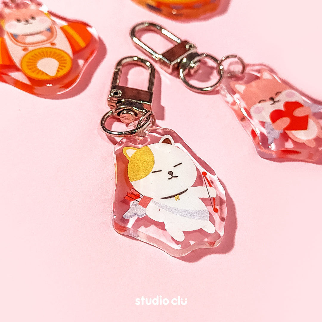 Peach Dog & Mango Cat Cute Acrylic Charm Chain Keyring B