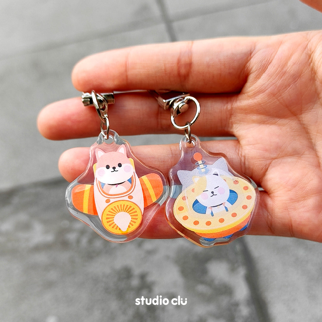 Peach Dog & Mango Cat Cute Acrylic Charm Chain Keyring B