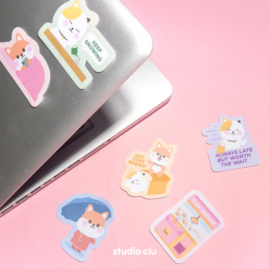 Peach Dog & Mango Cat Cute Relatable Waterproof Stickers A