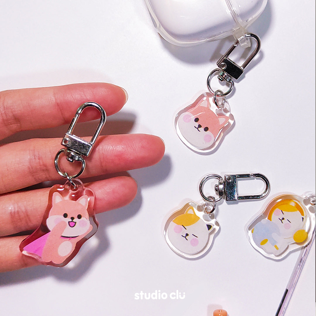 Peach Dog & Mango Cat Cute Acrylic Charm Chain Keyring