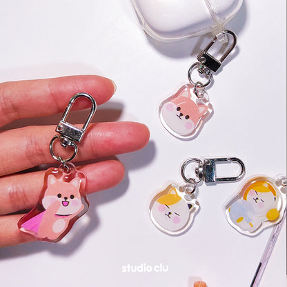 Peach Dog & Mango Cat Cute Acrylic Charm Chain Keyring