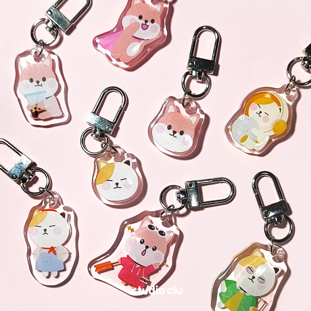 Peach Dog & Mango Cat Cute Acrylic Charm Chain Keyring