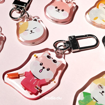 Peach Dog & Mango Cat Cute Acrylic Charm Chain Keyring