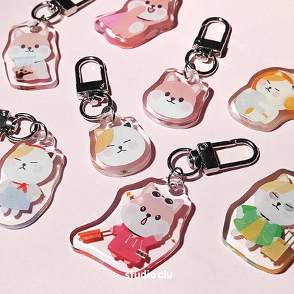 Peach Dog & Mango Cat Cute Acrylic Charm Chain Keyring