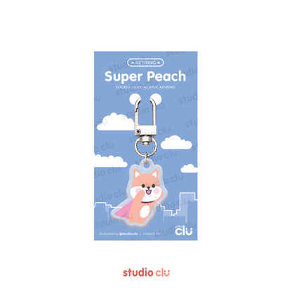 Peach Dog & Mango Cat Cute Acrylic Charm Chain Keyring A