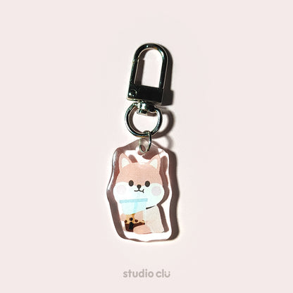 Peach Dog & Mango Cat Cute Acrylic Charm Chain Keyring