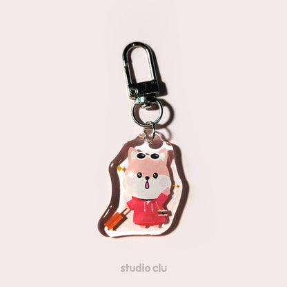 Peach Dog & Mango Cat Cute Acrylic Charm Chain Keyring