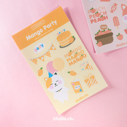 Peach Dog Market & Mango Cat Party Cute Waterproof Journal Sticker Sheet