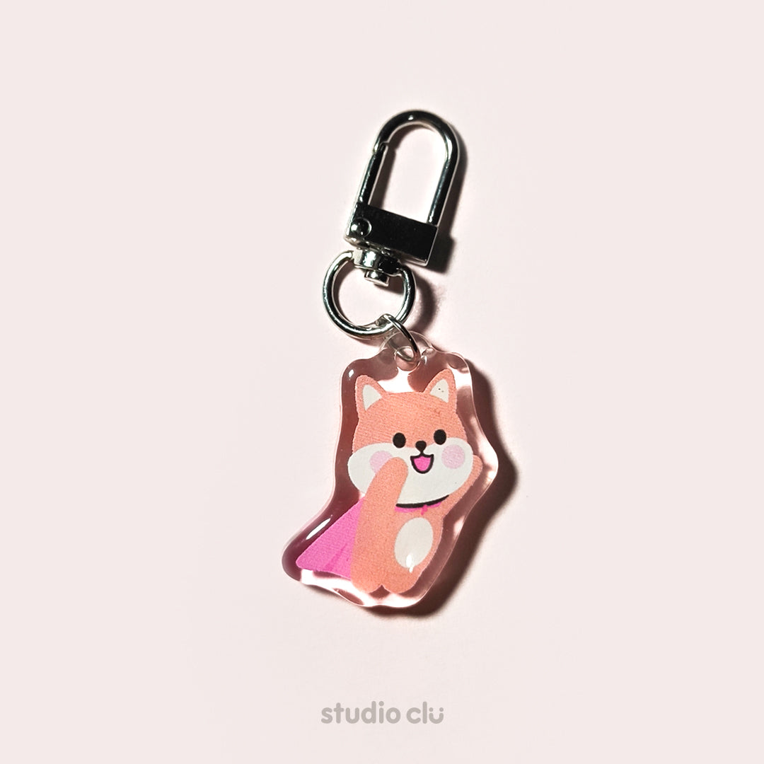 Peach Dog & Mango Cat Cute Acrylic Charm Chain Keyring