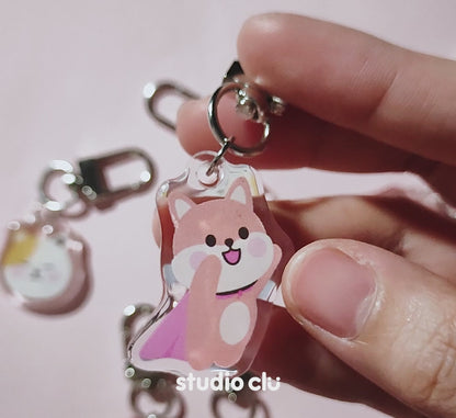 Peach Dog & Mango Cat Cute Acrylic Charm Chain Keyring