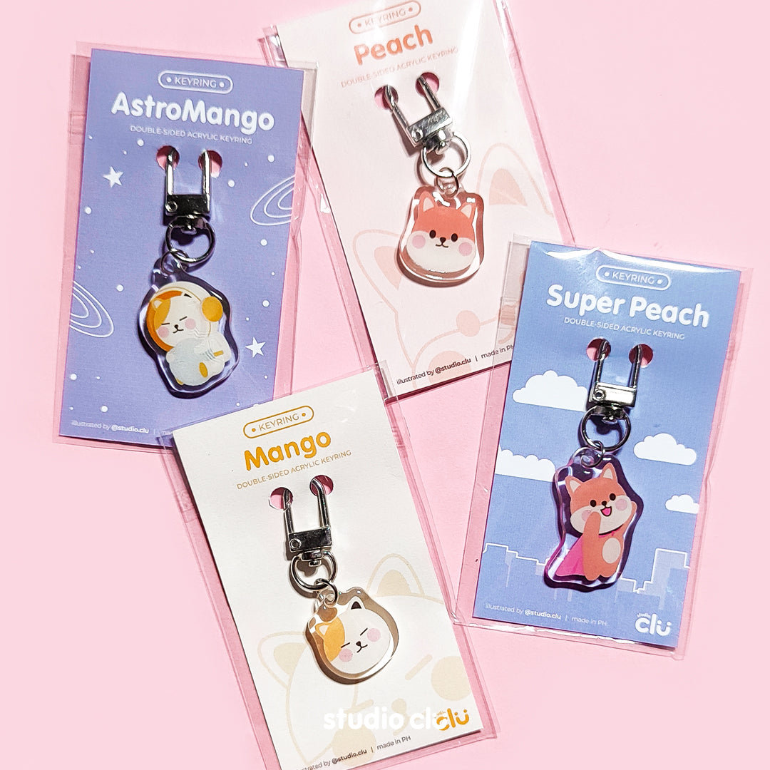 Peach Dog & Mango Cat Cute Acrylic Charm Chain Keyring A