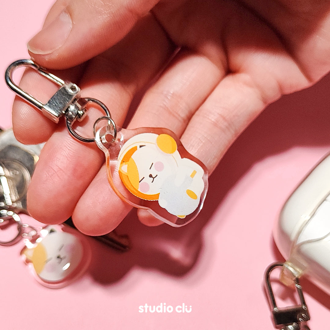 Peach Dog & Mango Cat Cute Acrylic Charm Chain Keyring A