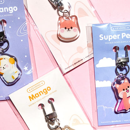 Peach Dog & Mango Cat Cute Acrylic Charm Chain Keyring A